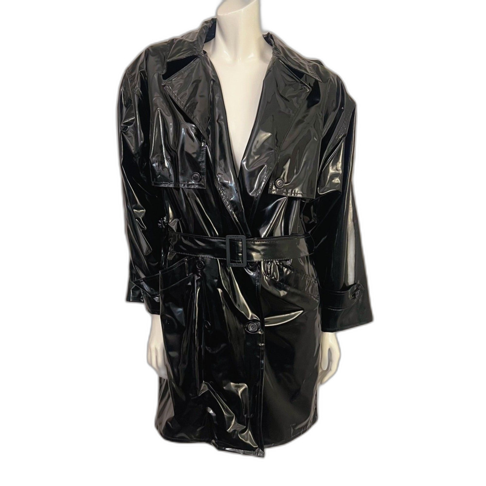Vintage Misty Harbor Black Vinyl Raincoat Trenchcoat Women's Size S